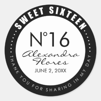 Schwarz & Weiß Mode Sweet 16 Gefallen Etikett Aufk Runder Aufkleber