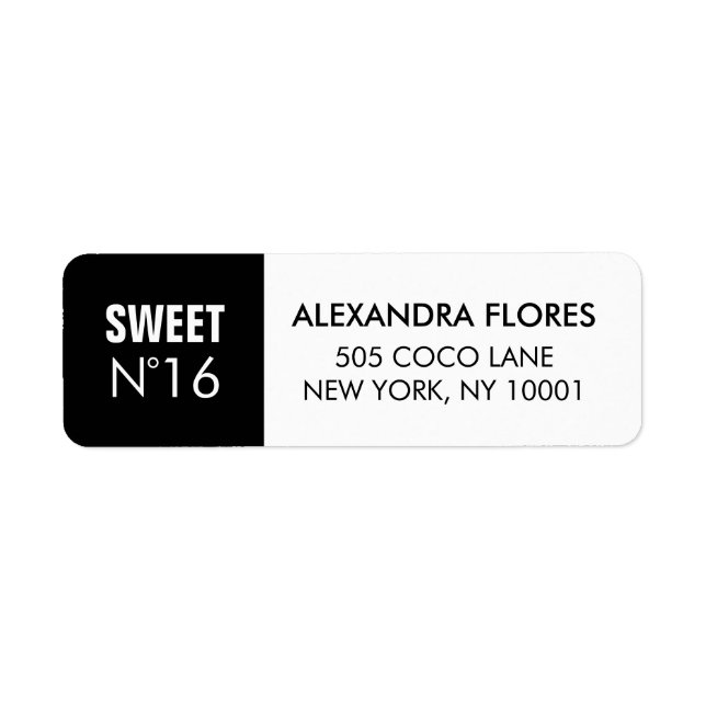 Schwarz-Weiß-Mode Sweet 16 Rücksendeadressen (Vorne)
