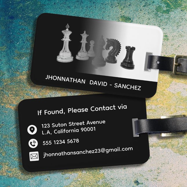 Schwarz-Weiß-Modern-Maskuliner Schachreise Gepäckanhänger (Von Creator hochgeladen)