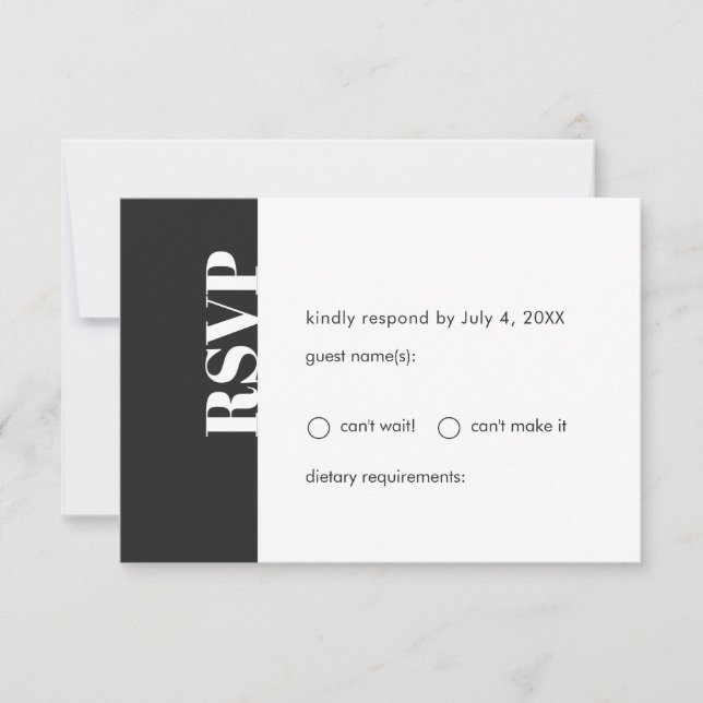 Schwarz/Weiß-Modern Minimalistische, fette RSVP-Ka RSVP Karte (Vorderseite)