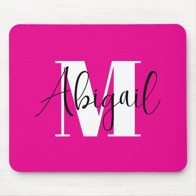 Schwarz-Weiß-Modern-Monogramm-Heiß-Rosa Mousepad (Vorne)