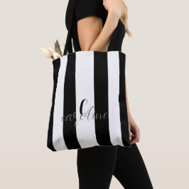 Schwarz-Weiß-Modern-Monogramm-Streifen Tasche