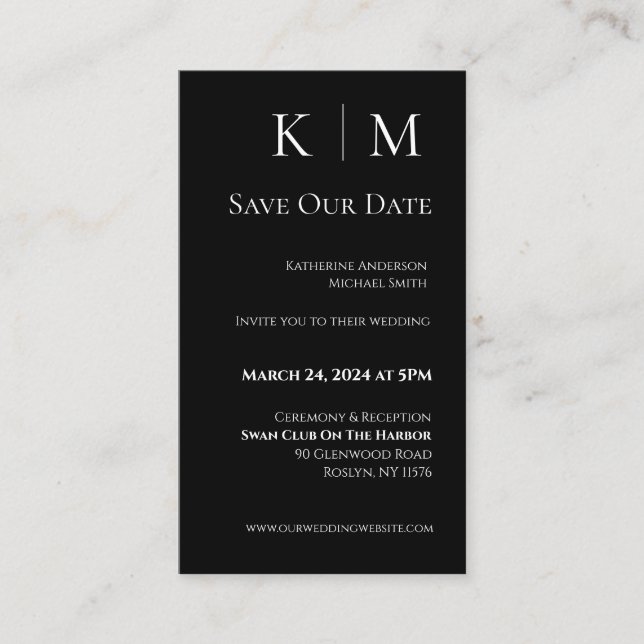 Schwarz-Weiß-Modern-Save the Date- Visitenkarte (Vorderseite)