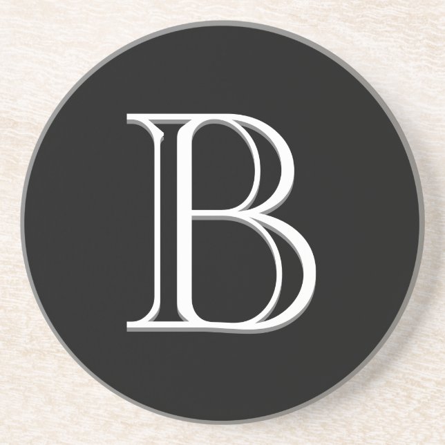 Schwarz-weiß Modern Simple Stylish Letter Initial Getränkeuntersetzer (Vorne)