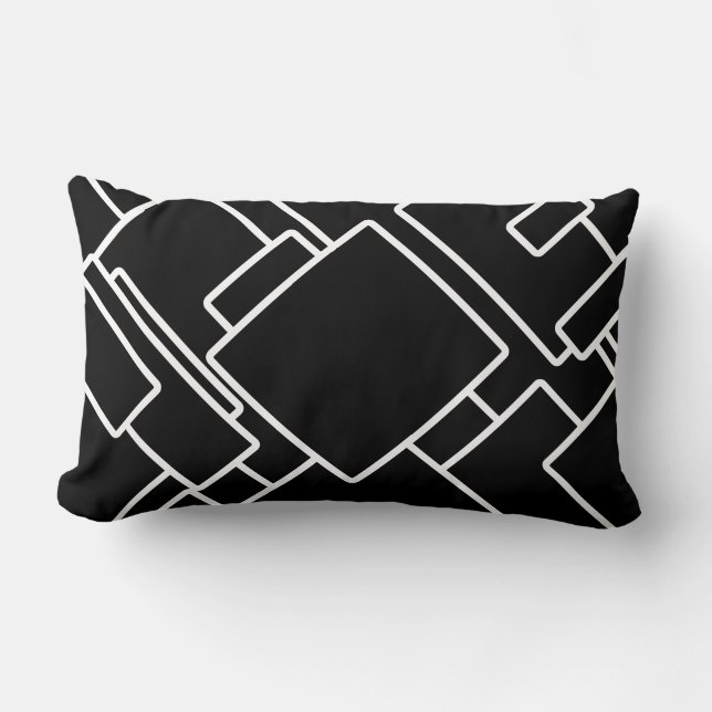 Schwarz/Weiß Moderne Abstrakt Geometrie Lendenkissen (Vorderseite)