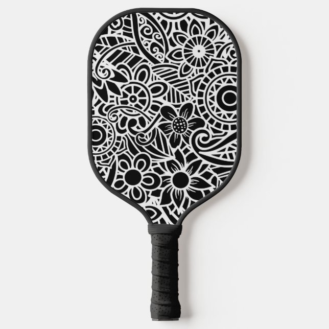Schwarz-Weiß-Moderne Abstrakte blorhawaiianische Pickleball Schläger (Vorderseite)
