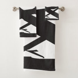 Schwarz-Weiß-Moderne Abstrakte Kunstlinie dekorier Badhandtuch Set