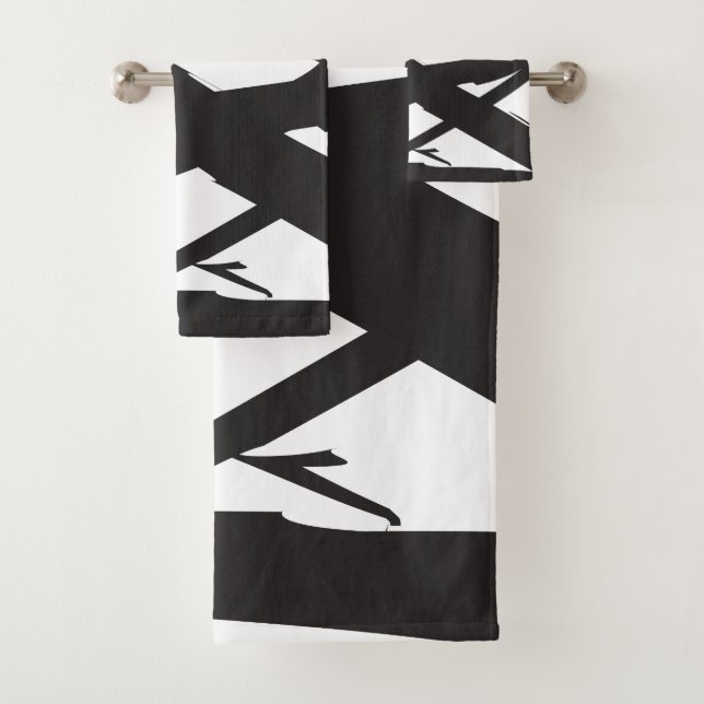 Schwarz-Weiß-Moderne Abstrakte Kunstlinie dekorier Badhandtuch Set (Insitu)