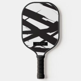 Schwarz-Weiß-Moderne Abstrakte Kunstlinie dekorier Pickleball Schläger