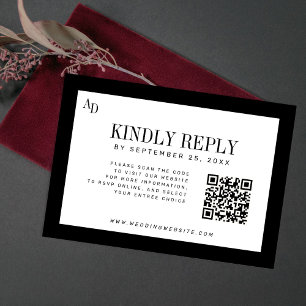 Schwarz-weiß moderne alte Geld-Hochzeitswebsite QR RSVP Karte