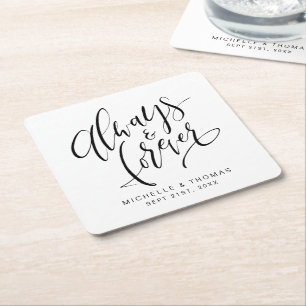 Schwarz-weiß-moderne Always-And-Forever-Schrift Rechteckiger Pappuntersetzer