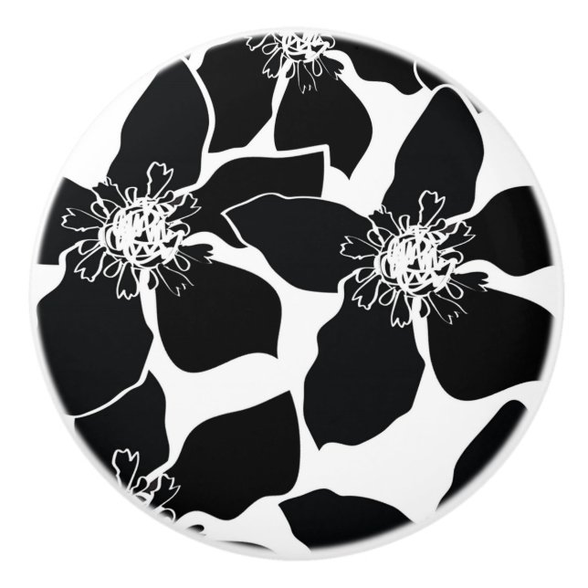 Schwarz & Weiß Moderne Blume Blumenelegant Keramikknauf (Vorderseite)