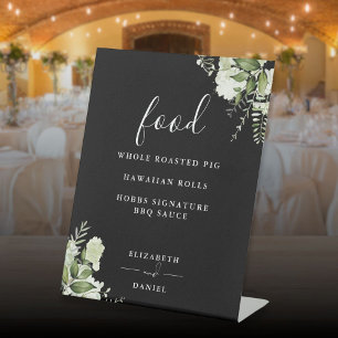 Schwarz-Weiß-Moderne-Blumen-Grün-Food-Menu Sockelschild