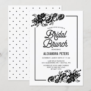 Schwarz & Weiß Moderne Blumenakzente Bridal Brunch Einladung