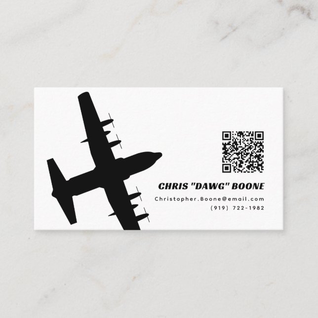 Schwarz-Weiß-Moderne C-130-Flugzeuge Visitenkarte (Vorderseite)