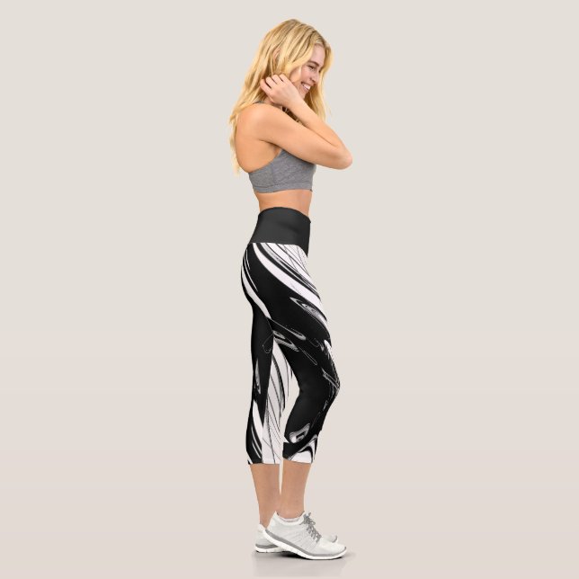 Schwarz-Weiß-Moderne Capri Leggings (Rechts)