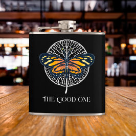 Schwarz-Weiß-Moderne einfache Schmetterlinge Flachmann