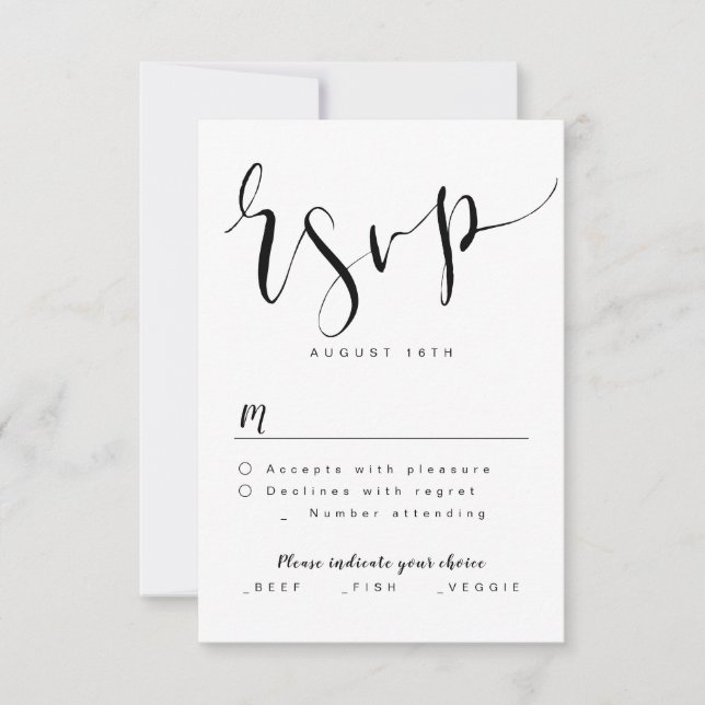 Schwarz-Weiß-Moderne einfache Script-Hochzeit RSVP Karte (Vorderseite)