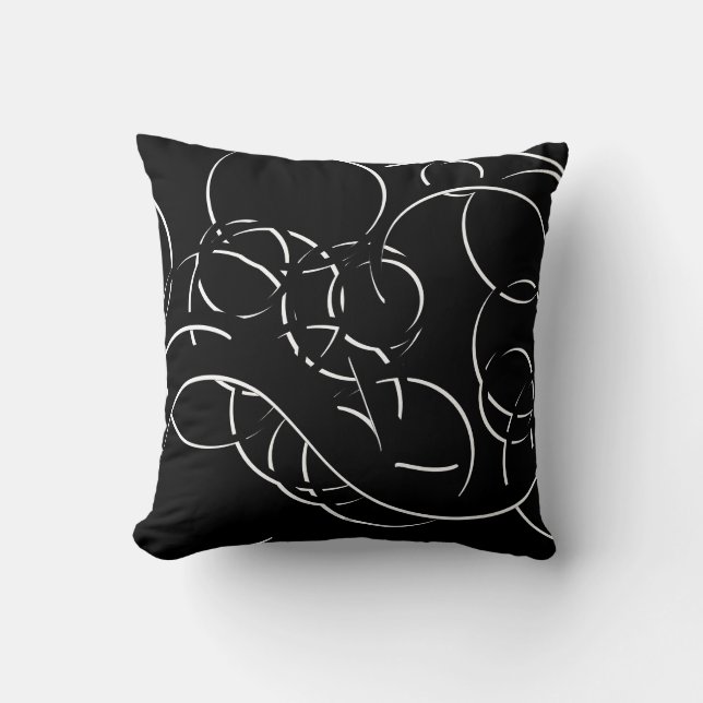 Schwarz & Weiß Moderne Elegante Abstrakte Wirbel Kissen (Vorderseite)
