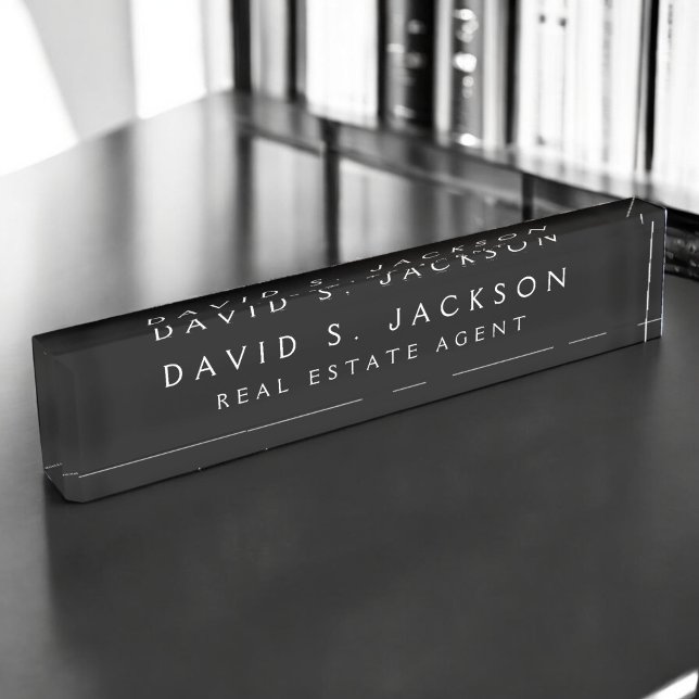 Schwarz-weiß Moderne Elegante Berufliche Klasse Namensplakette (Von Creator hochgeladen)