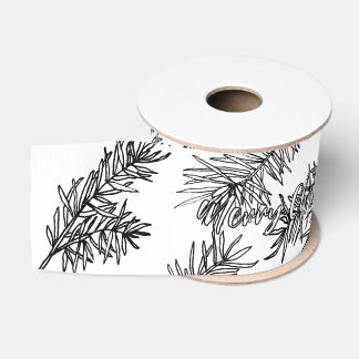 Schwarz-weiß Moderne Elegante Botanische Weihnacht Ripsband