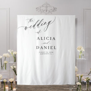 Schwarz-Weiß, moderne elegante Hochzeitskulisse Wandteppich