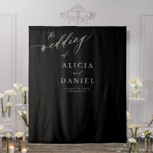 Schwarz-Weiß, moderne elegante Hochzeitskulisse Wandteppich
