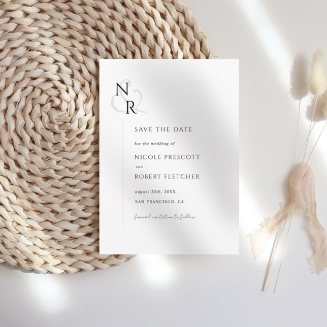 Schwarz-Weiß-Moderne, elegante Monogram-Hochzeit Save The Date (Von Creator hochgeladen)