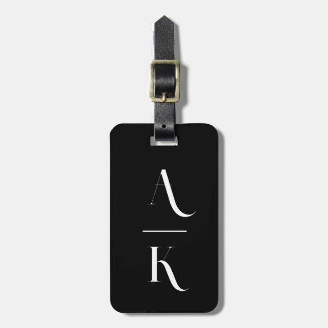 Schwarz-Weiß-Moderne elegante Monogramm Gepäckanhänger (Vorderseite vertikal)