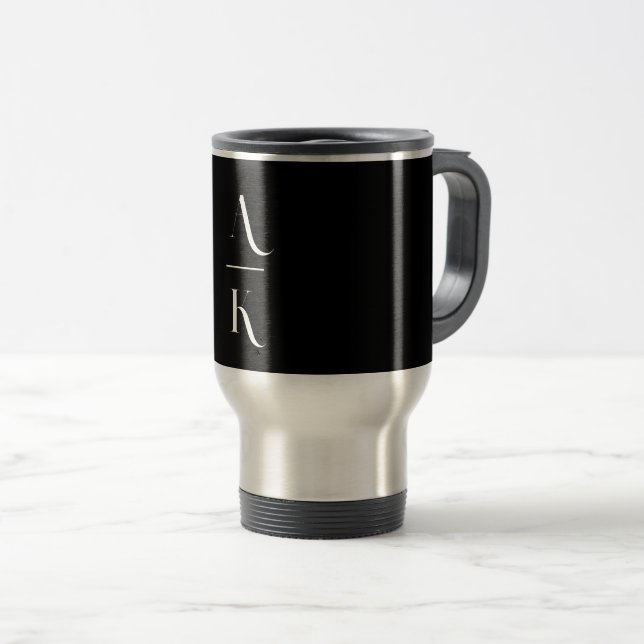 Schwarz-Weiß-Moderne elegante Monogramm Reisebecher (VorderseiteRechts)