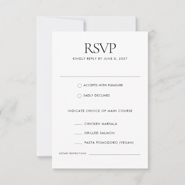 Schwarz-weiß Moderne Elegante Speisen RSVP Karte (Vorderseite)