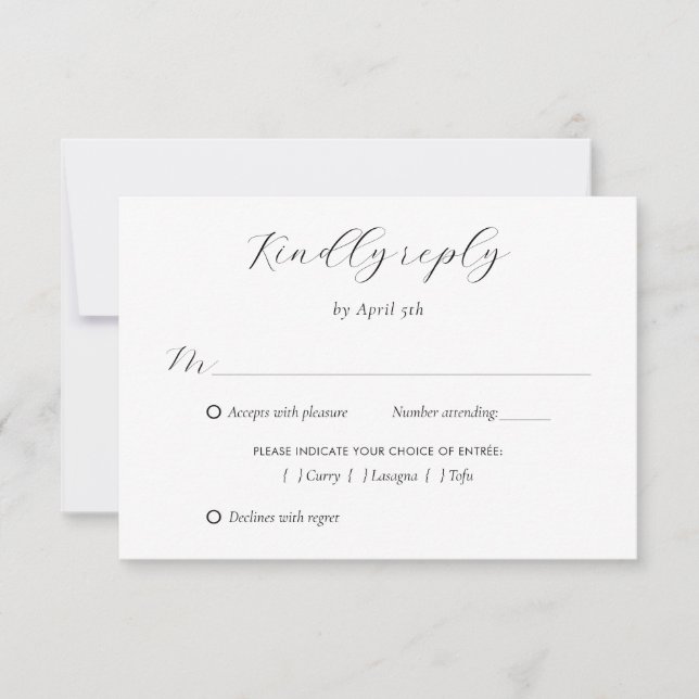 Schwarz-Weiß-Moderne Kalligrafie-Skripte Hochzeit RSVP Karte (Vorderseite)