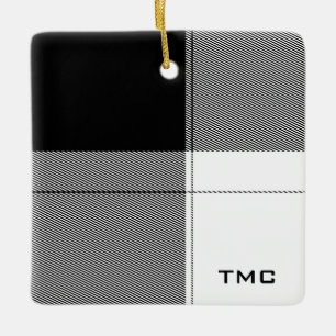 Schwarz-weiß-Moderne Karierte Monogram-Initialen C Keramikornament