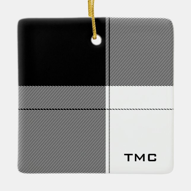 Schwarz-weiß-Moderne Karierte Monogram-Initialen C Keramikornament (Vorderseite)