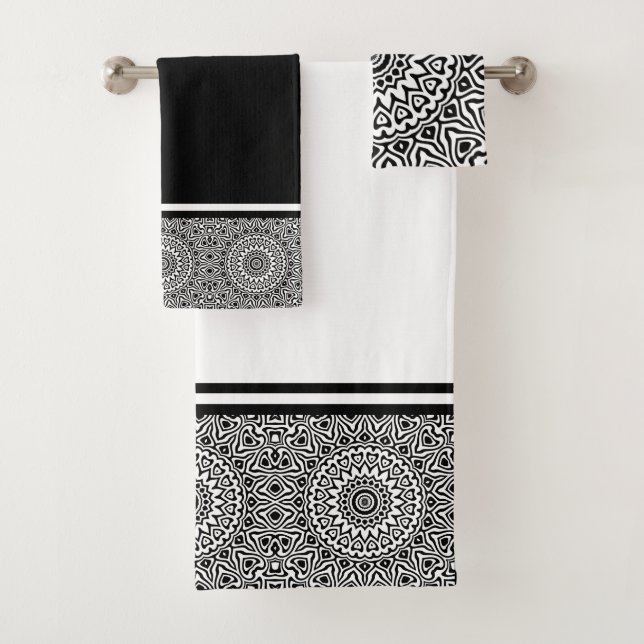 Schwarz-Weiß-Moderne Mandala Badhandtuch Set (Insitu)