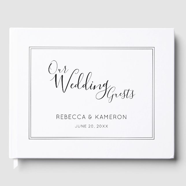 Schwarz-Weiß-Moderne Minimal-Kalligrafie-Hochzeit Gästebuch (Vorderseite)