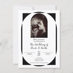 Schwarz-weiß moderne, minimalistische Foto-Hochzei Einladung