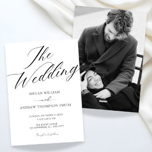 Schwarz-weiß moderne minimalistische Fotohochzeit  Einladung