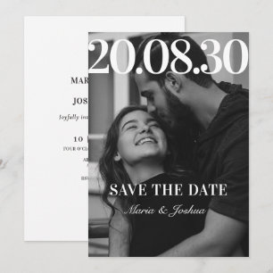 Schwarz-weiß moderne minimalistische Fotohochzeit  Save The Date