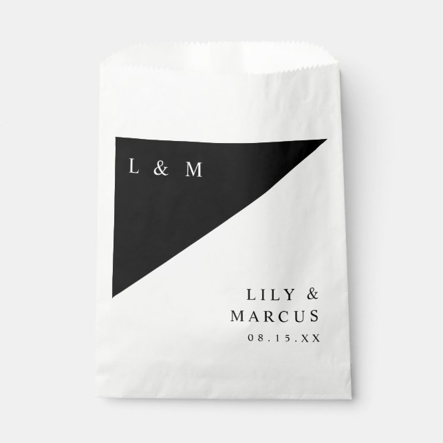 Schwarz-Weiß-Moderne Minimalistische Monogramm-Hoc Geschenktütchen (Vorderseite)