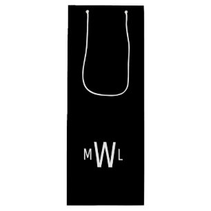 Schwarz-Weiß-Moderne Monogramm-Hochzeit Geschenktüte Für Weinflaschen