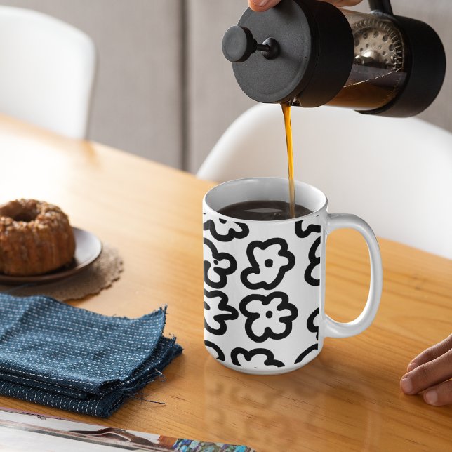 Schwarz-Weiß-Moderne Niedliche Blumen Zeichnend Kaffeetasse (Von Creator hochgeladen)
