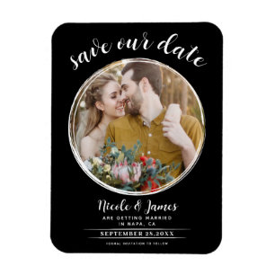 Schwarz & Weiß Moderne Runde Foto Save-the-Date-Ka Magnet