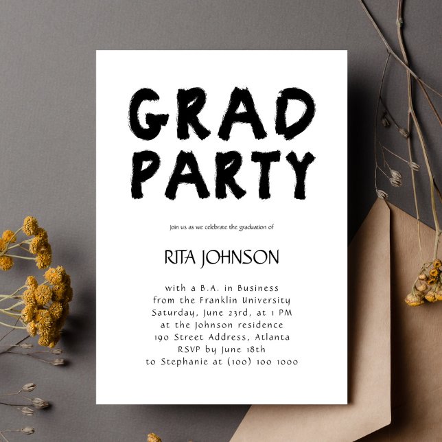 Schwarz-weiß-Moderne-Schule-Senior-Party Einladung (Black White Modern School Senior Graduation Party Invitation)