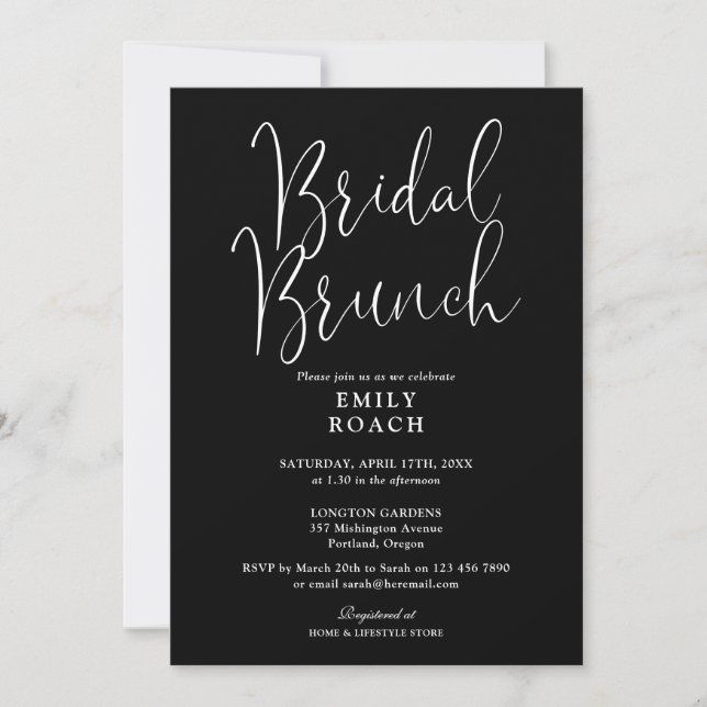 Schwarz-Weiß-Moderne Script Bridal Bounch-Dusche Einladung (Vorderseite)