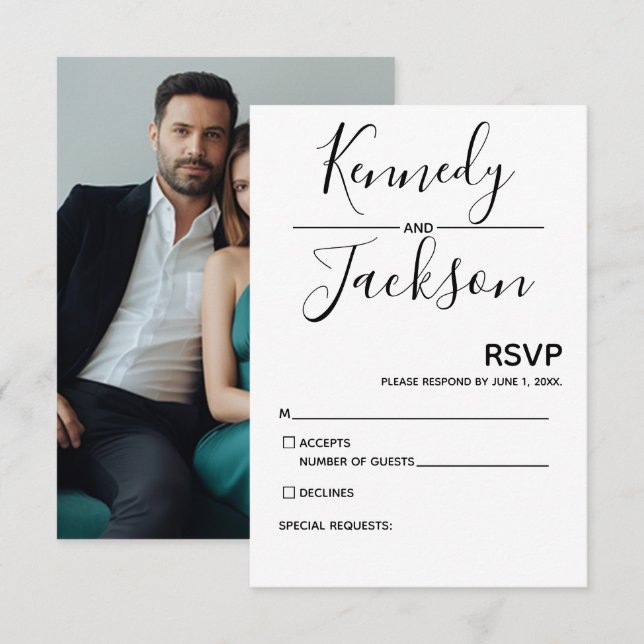 Schwarz-Weiß-Moderne UAWG Wedding-Kalligrafie RSVP Karte (Vorne/Hinten)