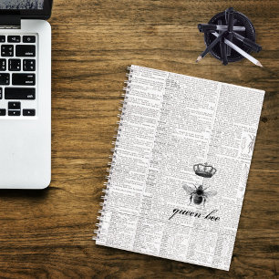 Schwarz-Weiß-Moderne Vintage Königin-Biene 🐝 Notizbuch
