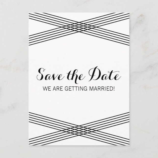 Schwarz-weiß Moderner Deko Save the Date Postkarte (Vorderseite)