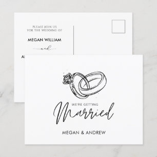 Schwarz-Weiß Moderner Minimalistischer Ehering Postkarte
