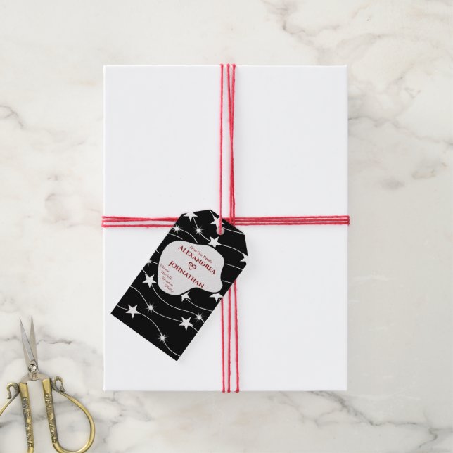 Schwarz-weiß Modernes Elegant Stilvoll Personalisi Geschenkanhänger (Mit Garn)